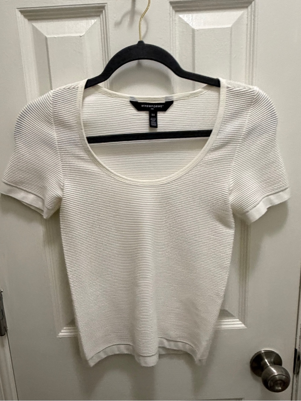 White House Black Market Textured Scoop-Neck Short Sleeve Top in White